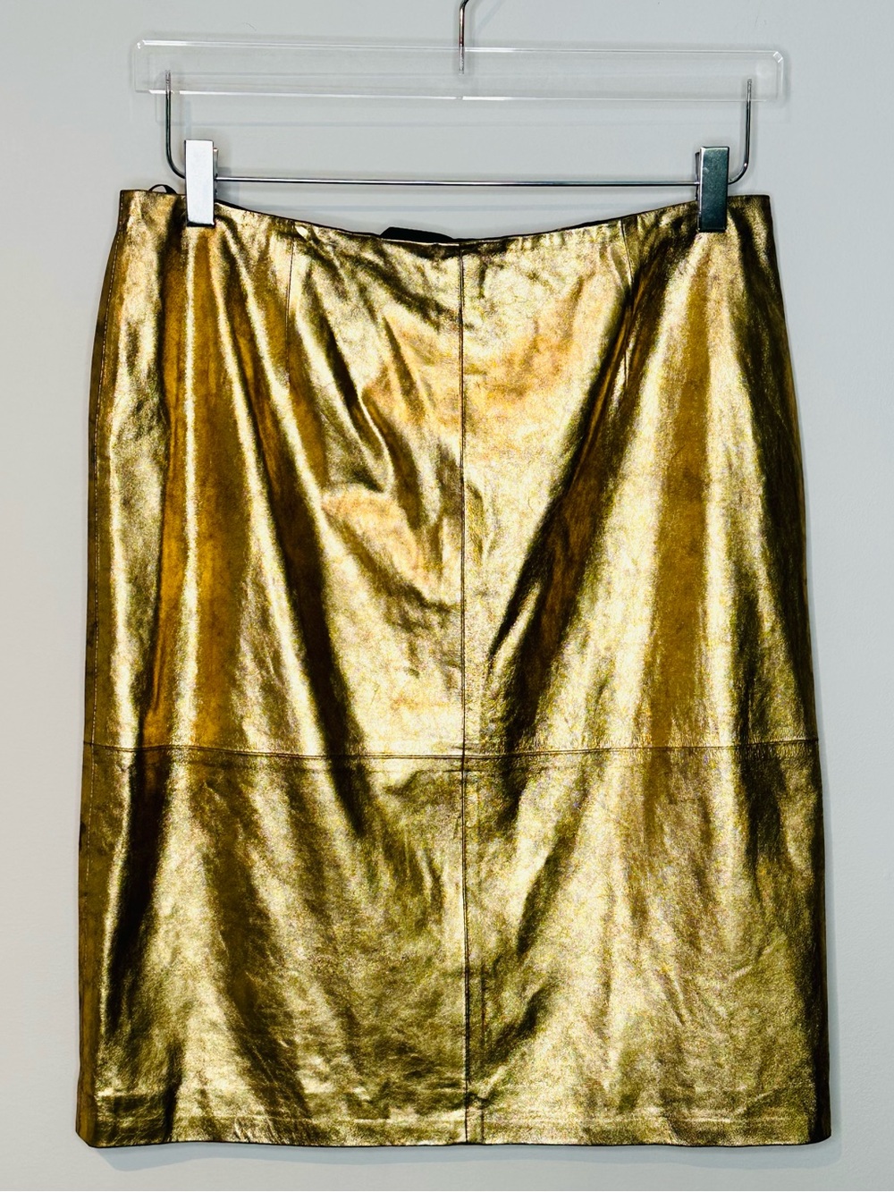 Doncaster Gold Metallic Leather Pencil Straight Skirt - Picture 10 of 10